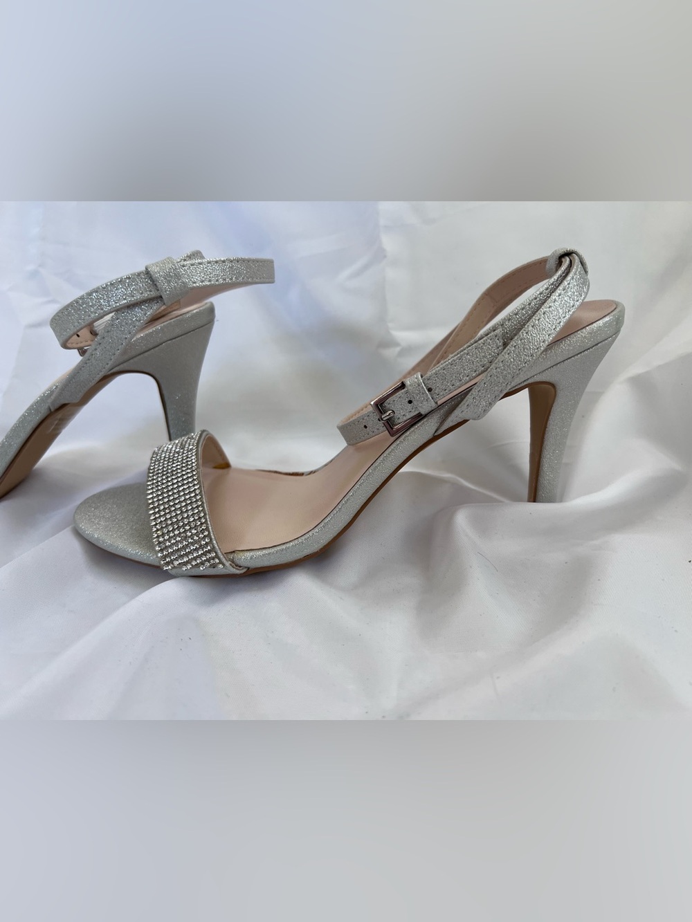 Halston Heritage Silver Crystal-Strap Open-Toe Ankle Strap Heels